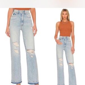 MOTHER Light Blue Distressed Flare Jeans
